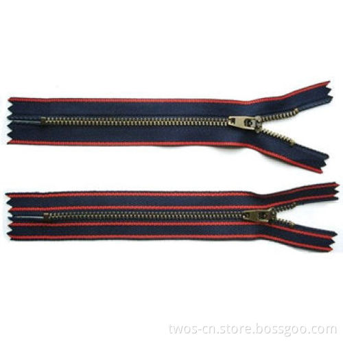 Metal Zippers with 2 or 4 Red Lines, Various Colors are Available